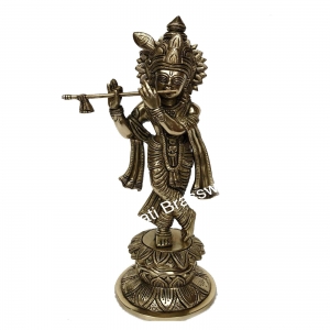 Brass made Lord Krishna Hand carved Statue by Aakrati