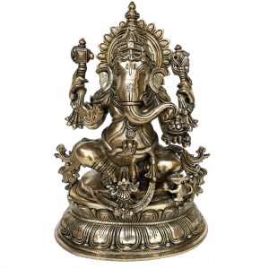 Sitting Lord Ganesha brass made hand carved statue 