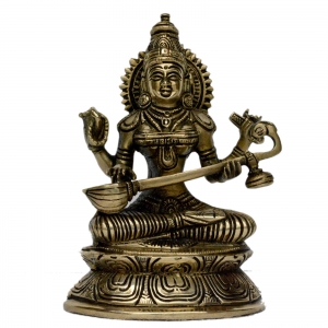 Goddess Saraswati hand carved pooja ghar/office brass made statue