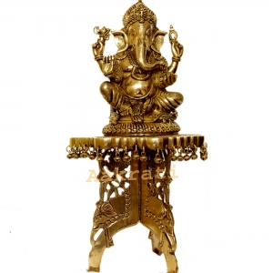 Lord Ganesha with chowki brass metal hand carved home/office/puja ghar decor