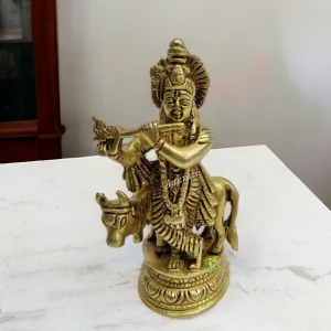 Lord Krishna Brass Made hand carved Pooja ghar/Office decor Statue