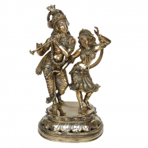 Devine Love Radha Krishna dancing position brass made hand carved statue