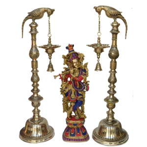 Festive Decor Oil Lamp with colorful Krishna Statue for home office decor