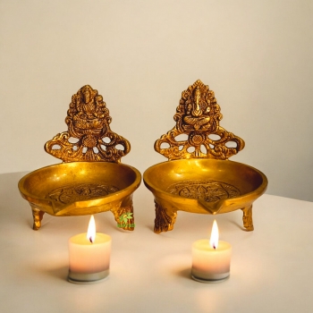 Brass Table laxmi Ganesh Diya - uninque oil lamp for festive decor