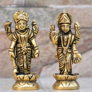 Vishnu Laxmi Brass Idol Statue for Home Decoration Showpiece and Temple Worship