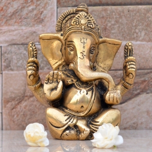 Ganesh, Ganpati, Brass Statue Indian Hand Crafted Religious Sculpture of Ganesha (11 cm)