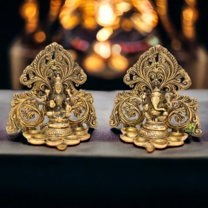 Lakshmi and Ganesha with Diya or Deepak - Wall Hanging (Pair)