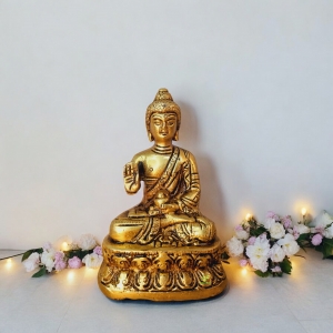 Buddha Sitting on Lotus - Brass Made Metal Craft for Gift and Decorative use