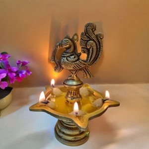 Indian Oil Lamp Bird made in brass ; Brass Diya for Diwali Festive Decorations