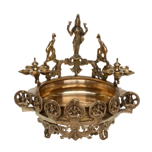 Ethnic Carved Laxmi Design Urli, 15 IN Brass Decor Bowl, Decorative Urli for Corner Tables, Ethnic Indian Decor, Decorative Water Bowl