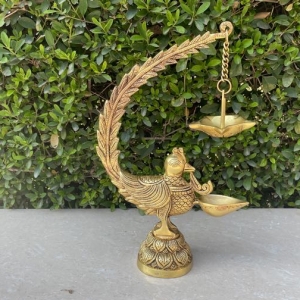 Aakrati Brass Annam Bird Diya for Home Temple | Big Size Oil Wick Diya | Indian Handcrafted Deepak for Home Decor | Handmade Lamp 