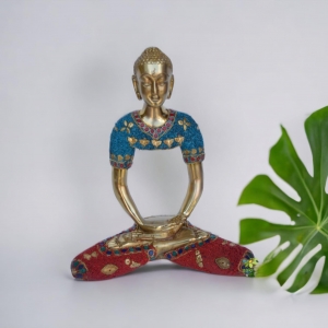 Turquoise work Modern buddha figure table top showpiece sculpture made in brass metal 