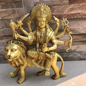 Durga Statue, 31CM Devi Durga Idol, Shero Wali Mata, Goddess Durga with Lion, Maa Durga for Home, Temple, Office, Marriage, Pooja room, Gift