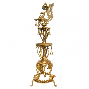 Brass metal Oil Lamp Stand of Bird Design on top - Deepak Stand