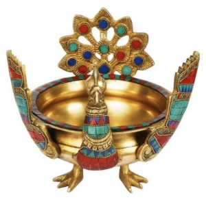 Traditional Brass Peacock Urli bowl decor Intricate design Urli- Floating Flowers Candles Handcrafted Vessel for Diya stand home decorations