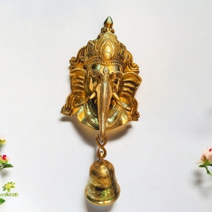 Wall hanging Ganesh face with big bell, door bell, wall decor, door decoration, Enterance and lobby showpiece