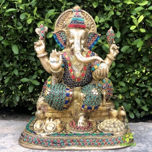 Handicrafts brass stone work Ganesh, Ganpati, Gajanan, Ekdant metal brass figure for home and office decoration and gift