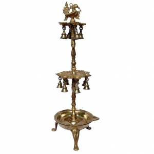 Premium Brass Diya Stand |  A Beautiful Addition to Your Festival Decor | Brass Diya Holder for Pujas ( Yellow, 28 inch)