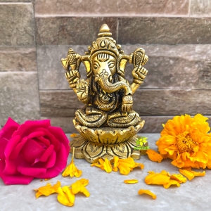 Ganesha Statue in Brass,3.5 Lord Ganpati metal brass Murti temple worship home and office