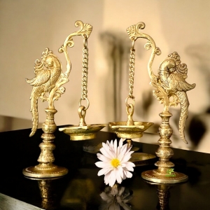 Peacock Diya Stand,Brass Appam Deepam,Brass Deepak for Temple Mandir Pooja Items, Diwali Deepawali Puja Decor, Gifts