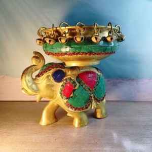 Aakrati Elephant Urli Brass bowl décor Intricate design Urli-Floating Flowers Candles Handcrafted Vessel for Diya Indian Art, Ethnic Showpiece