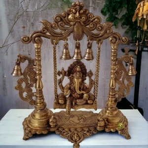 Brass Lord Ganesh Jhula brass Statue decorative work - unique gift showpiece