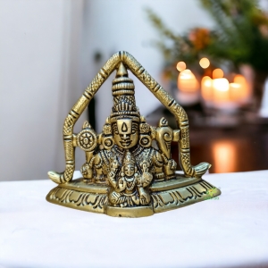 Brass Tirupati Balaji Blessing in sitting Position. Gold Finish. Best for Home Temple, Gifting for Prosperity.