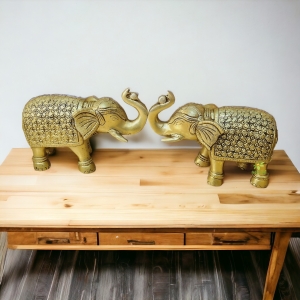 Aakrati Elephant Trunk up Sculpture Made in Brass Metal - Table Decor showpiece for Gift