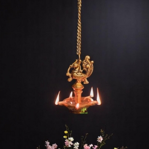 Aakrati Brass Hanging Bird Oil Lamp Decorative Statue in Antique Finish for Home Decoration