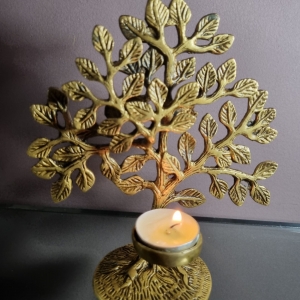 Brass Tree with Candle holder in yellow antique finish Gift item (Yellow, 7