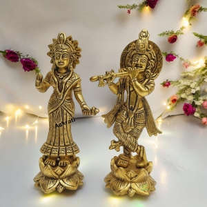 Aakrati Lord Radha Krishna Statue for Temple Made in Brass| Symbol of Love (Yellow, 6.5 Inch)