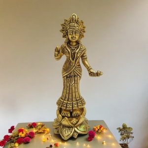 Brass Statue of Radha Rani By Aakrati| Goddess Radha Idol| Temple Decor| Made in Brass (Yellow, 6.5inch)