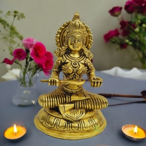 Ma Annpurna Brass Statue Made in Brass By Aakrati| Goddess Annpurna| Temple Decor (Yellow, 7inch)