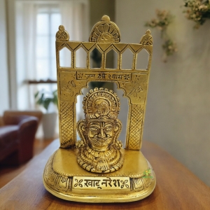 Aakrati Brass Handcrafted Statue of Khatu Shyam| Lord Khatu Shyam| Temple Decor (Yellow, 6.5inch )