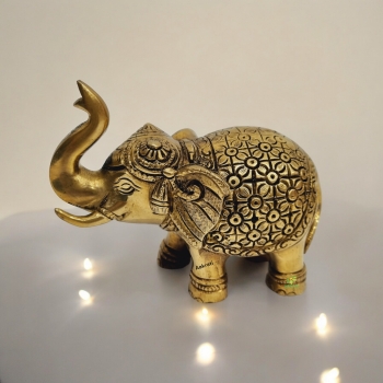 Aakrati Brass Small Elephant Statue for Home| Decorative Items| Collectable Figurine| Brass Elephant (Yellow,4.2 inch)