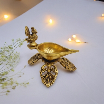  Brass Handcrafted Bird Shape Diya| Brass Oil Lamp| Puja Items| Temple Decor (Yellow, 4inch )