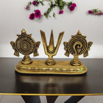 Aakrati Handcrafted Shankh Chakra Namah Puja Statue| Home & Temple Décor| Puja Essentials| Decorative Items (Yellow )