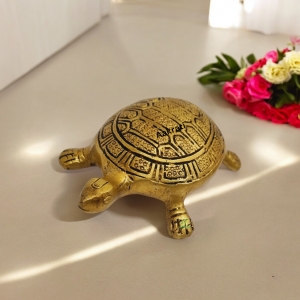 Aakrati Brass Tortoise Figurine| Table Décor| Collectable Items| Animal Figurine| Showpieces ( Yellow, 1.5