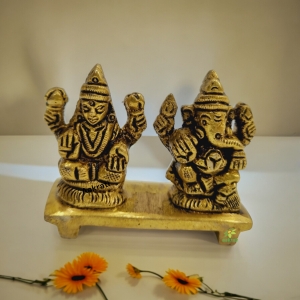 Brass Lord Laxmi Ganesh Small Statue for Home & Temple Decor Made By Aakrati Pure Brass Decorative Items