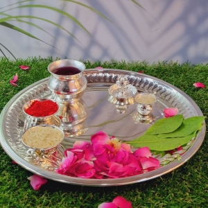 Aakrati Pooja Thali with Engraved Laxmi Ganesh for your Temple decoration 