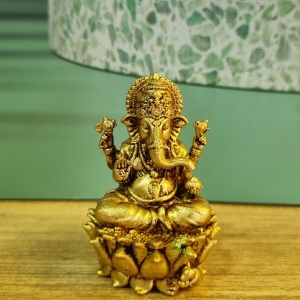 Aakrati Brass Ganesh Statue| Hindu Deity Sculpture| Decorative Items (Yellow, 2 Inch)