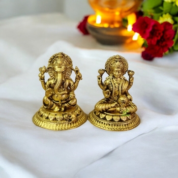 Aakrati Brass Statues of Laxmi Ganesh| Laxmi Ganesh Idol| Home Improvement Items (Yellow, 1.5 Inch)