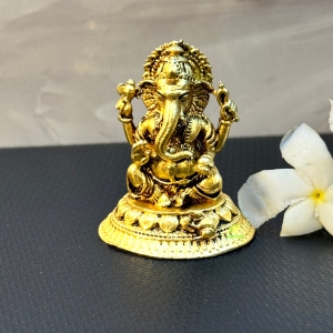 Ganesh Statue for Temple Made By Aakrati| Brass Ganesh Idol| Home Décor (Yellow, 1.5 Inch)