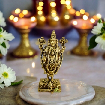 Tirupati Balaji Idol Made in Brass By Aakrati| Lord Balaji Sculpture (Yellow, 2.5 Inch)