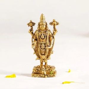 Aakrati Brass Statue of Balaji| Tirupati  Balaji Idol| Temple Décor (Yellow, 3 Inch)