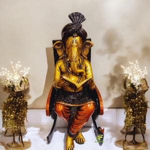 Brass Rocking Chair Ganesh with Colorful Finishing for home and temple decor |Gift Item| |Brass Idols| 