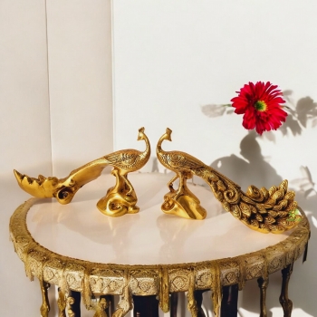 Brass Peacock Set for Table Decoration Handcrafted Statue 