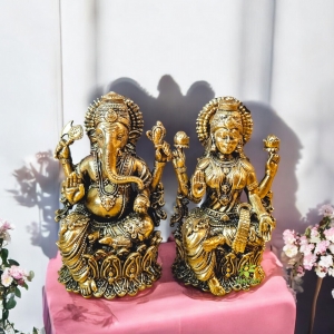 Aakrati Brass Laxmi Ganesh Idol for Diwali Pujan| Home & Temple Décor| Decorative Items| Puja Essentials 