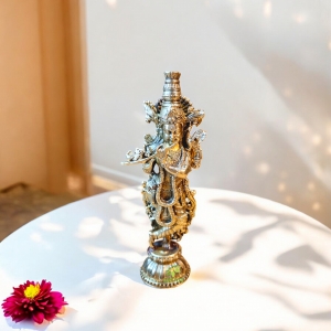 Aakrati Brass Murli Krishna Statue - Brass Krishna Idol Murti Statue Sculpture 