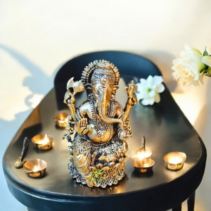 Aakrati Brass Lord Ganpati Sitting Statue for Temple| Worship Idol| Temple Decor| Lord Ganesh|